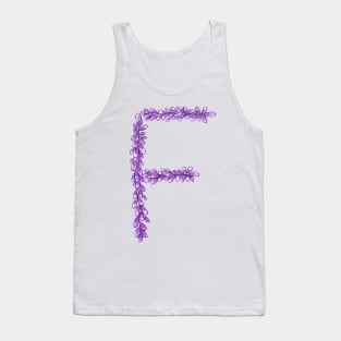 Lavender Letter F Hand Drawn in Watercolor and Ink Tank Top